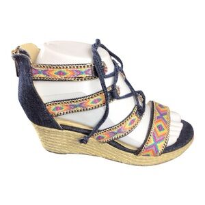 Sam Edelman Blue Wedge Sandals with Espadrille Heel girls size 3